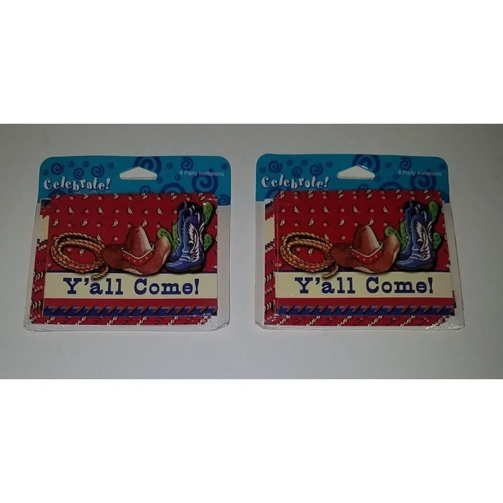 VTG NEW 2 Packages Western Cowboy Party Invitations Lot Celebrate Y'all Come NOS